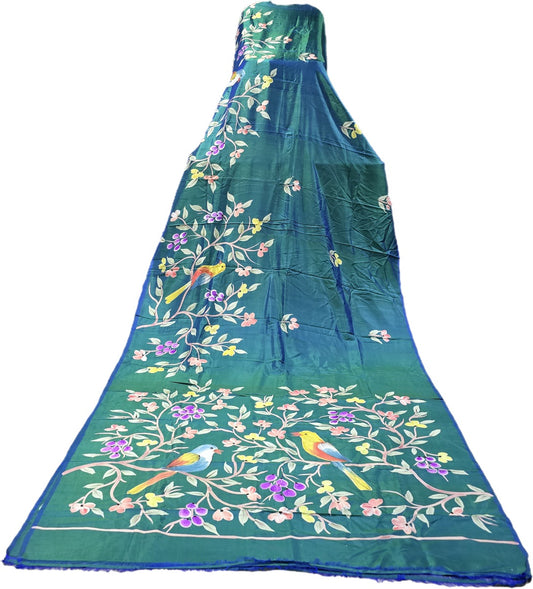 Bishnupuri peacock color Hand Painted Hand Woven Pure Silk Saree